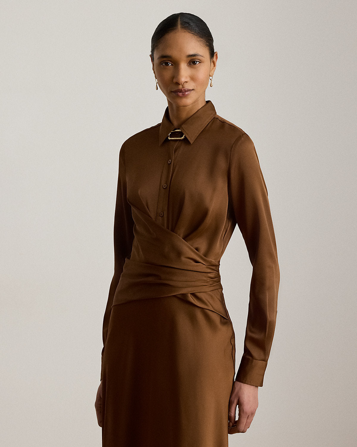 Pleated Button-Up Charmeuse Gown