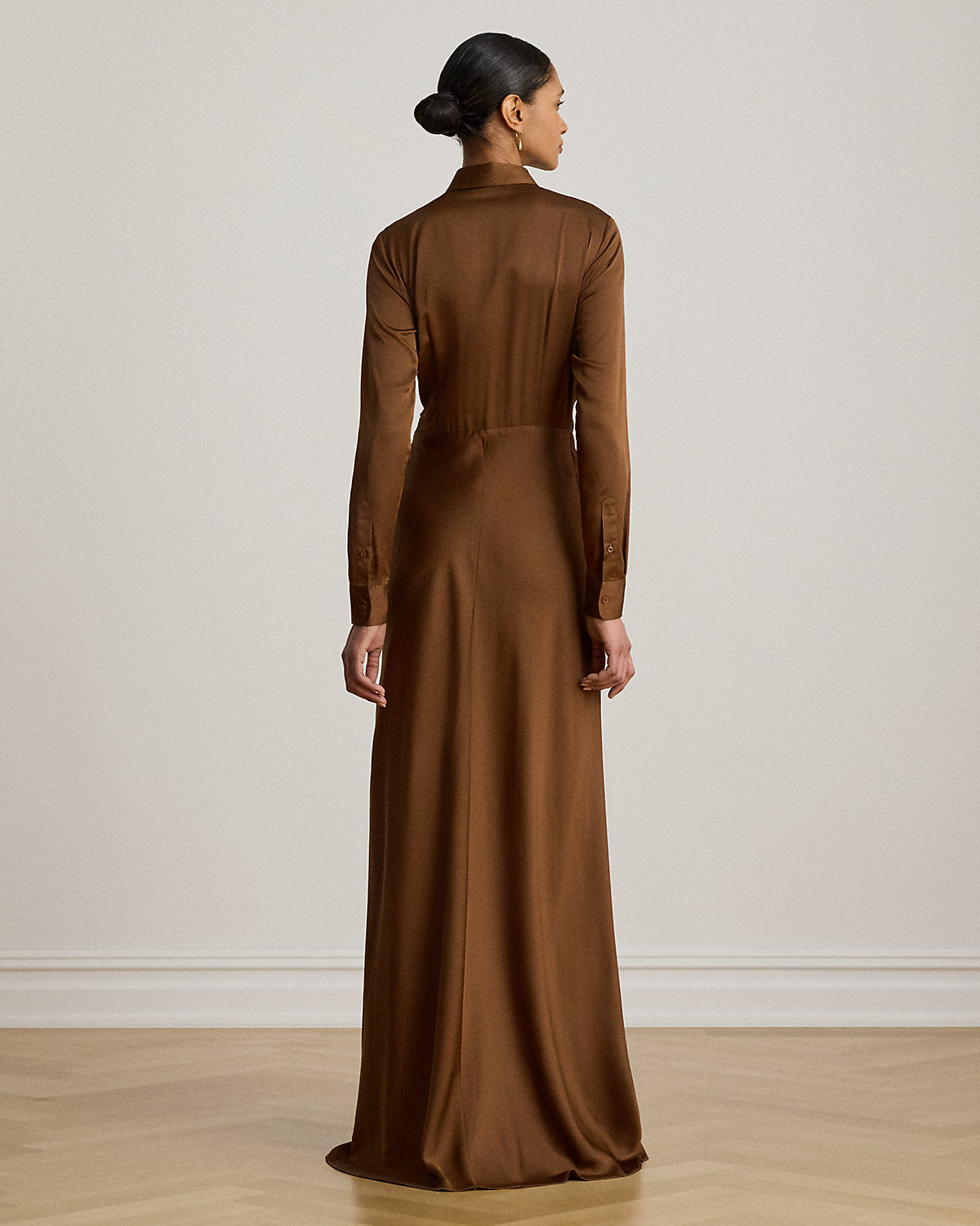 Pleated Button-Up Charmeuse Gown