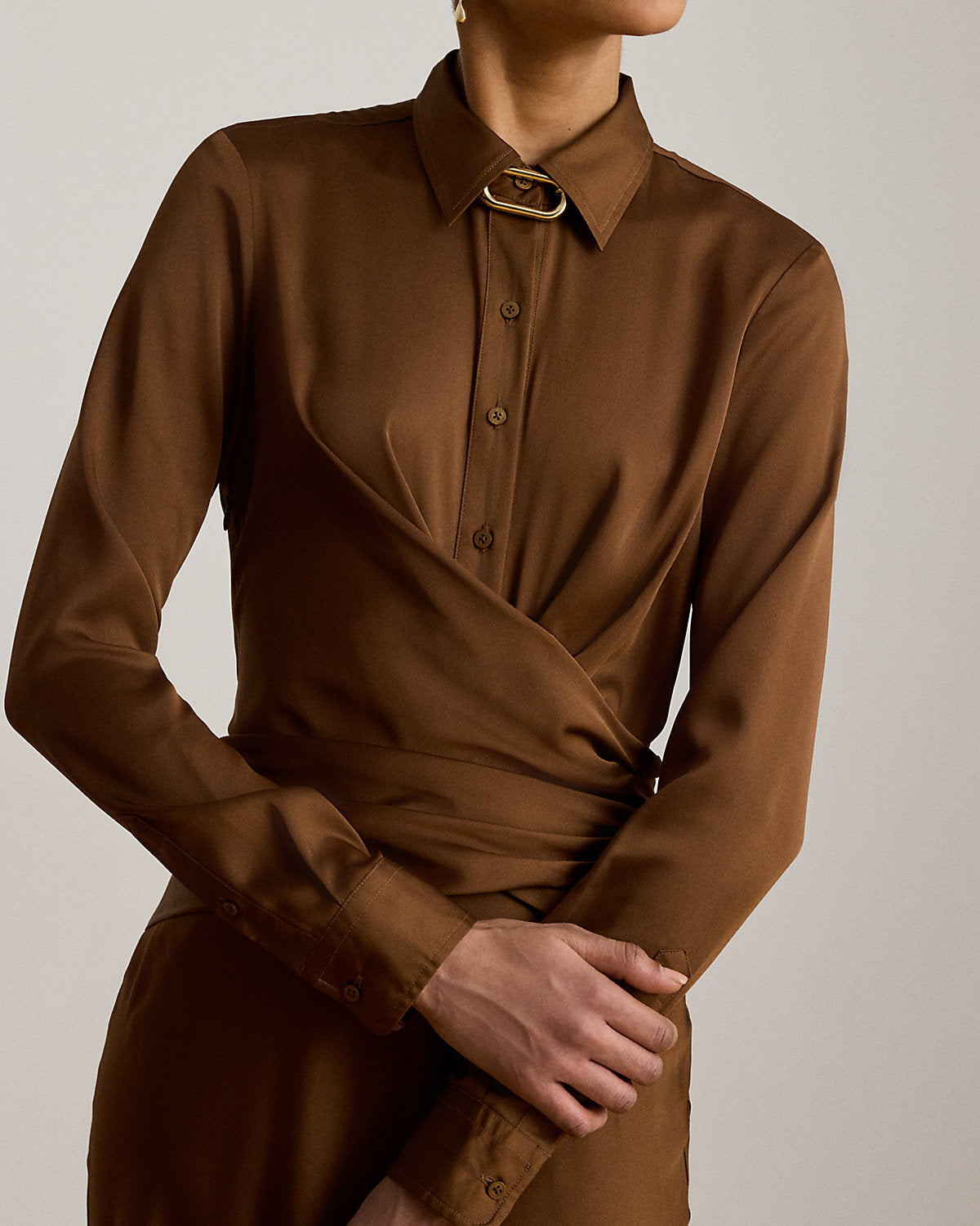Pleated Button-Up Charmeuse Gown