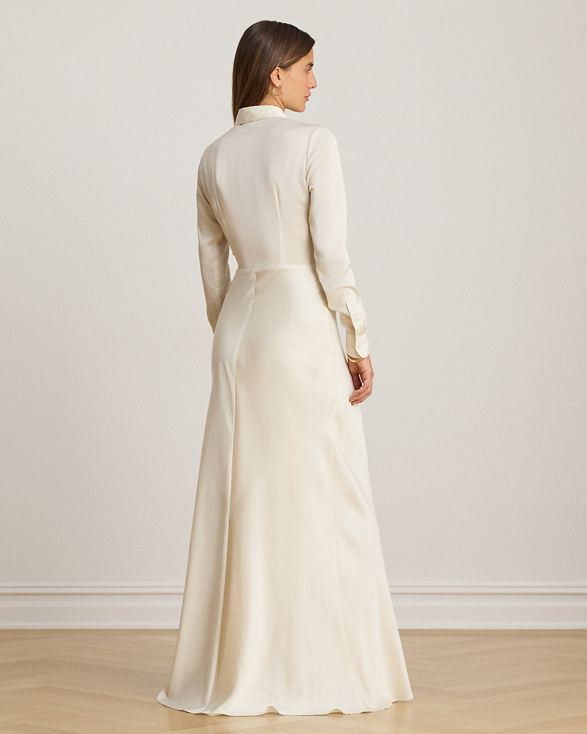 Pleated Button-Up Charmeuse Gown