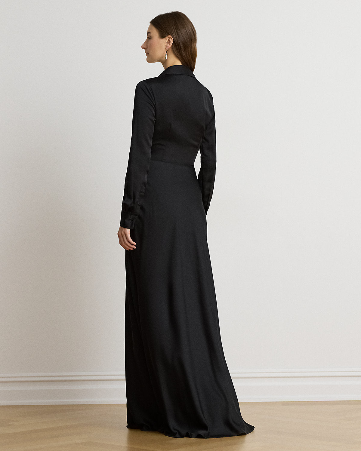 Pleated Button-Up Charmeuse Gown