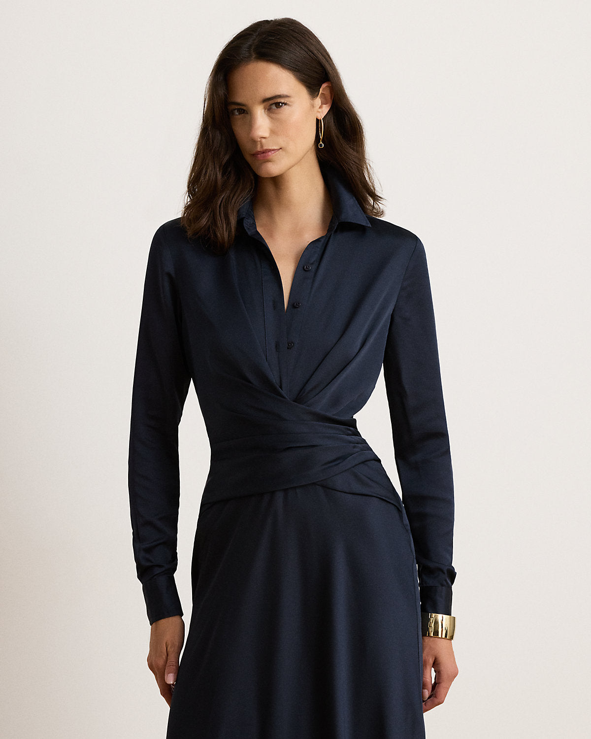 Pleated Button-Up Charmeuse Gown