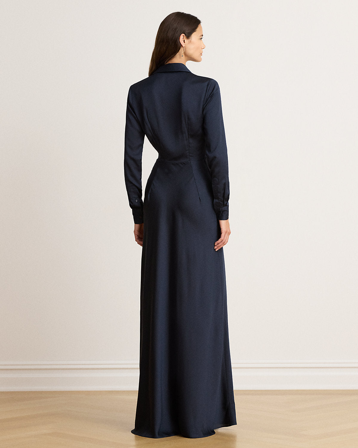Pleated Button-Up Charmeuse Gown