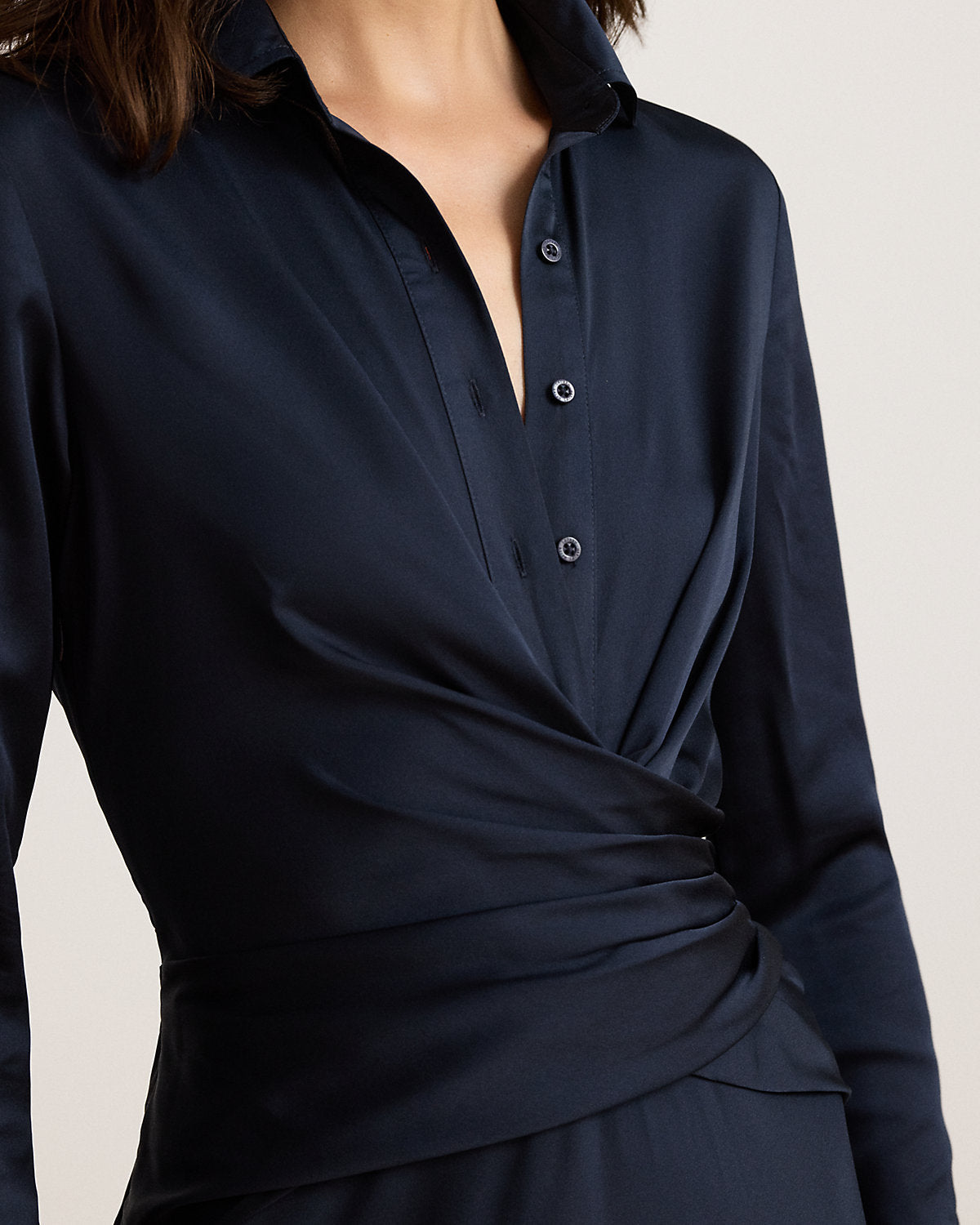 Pleated Button-Up Charmeuse Gown