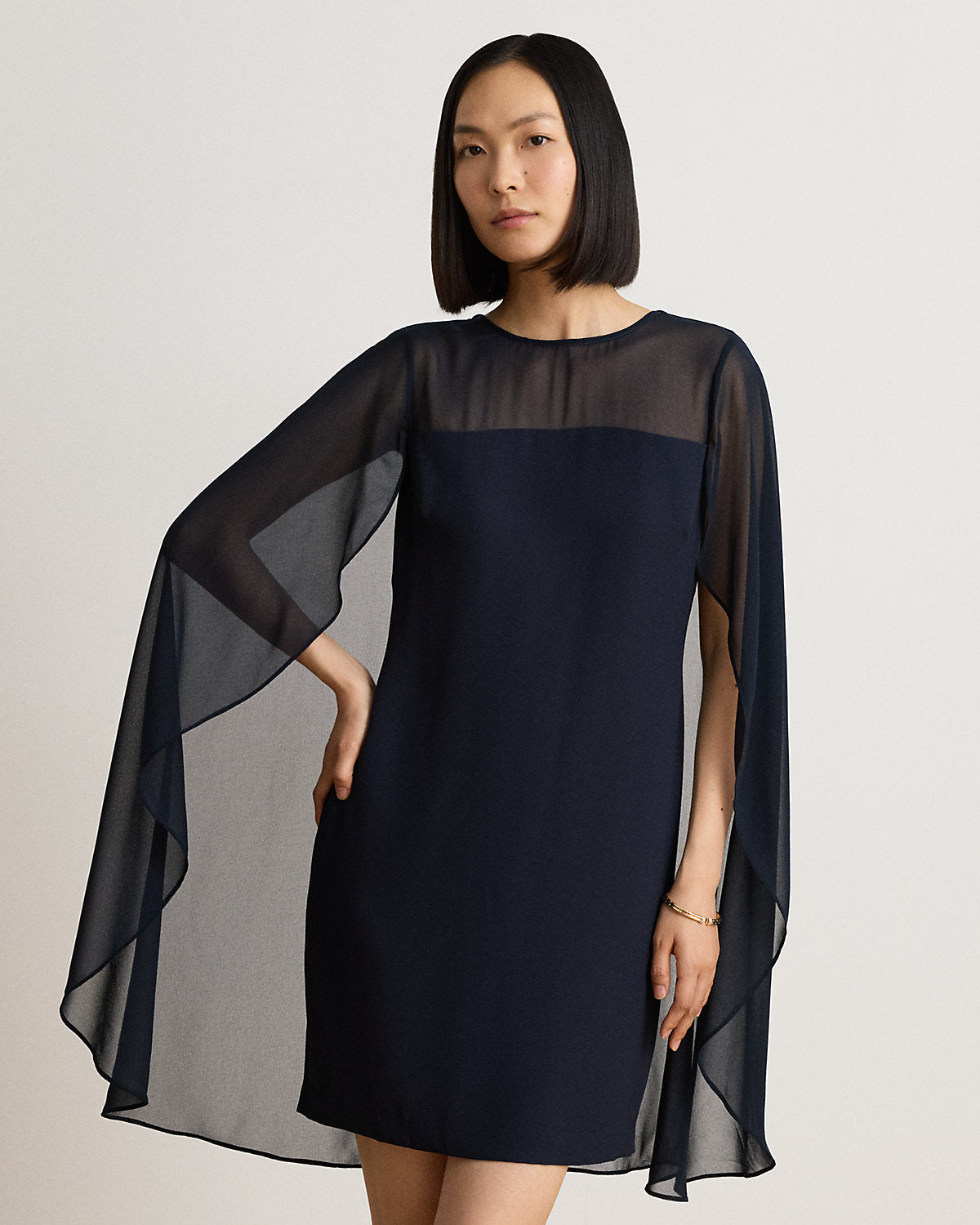 Cape Georgette Cocktail Dress
