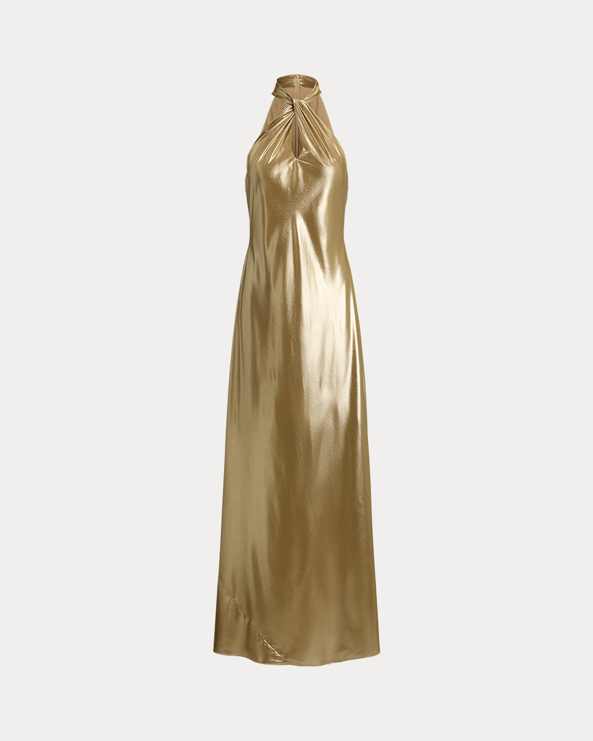 Metallic Chiffon Halter Gown