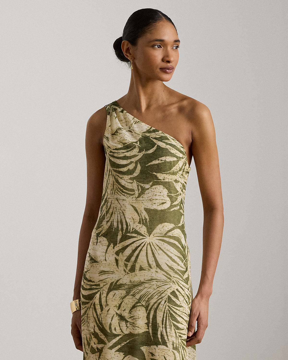Print Georgette One-Shoulder Gown