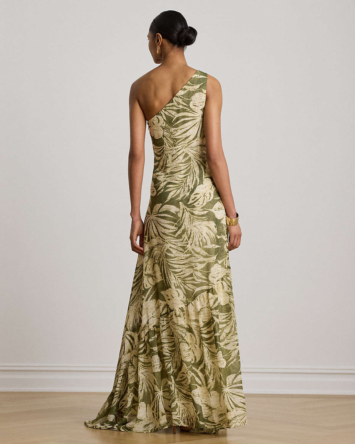 Print Georgette One-Shoulder Gown