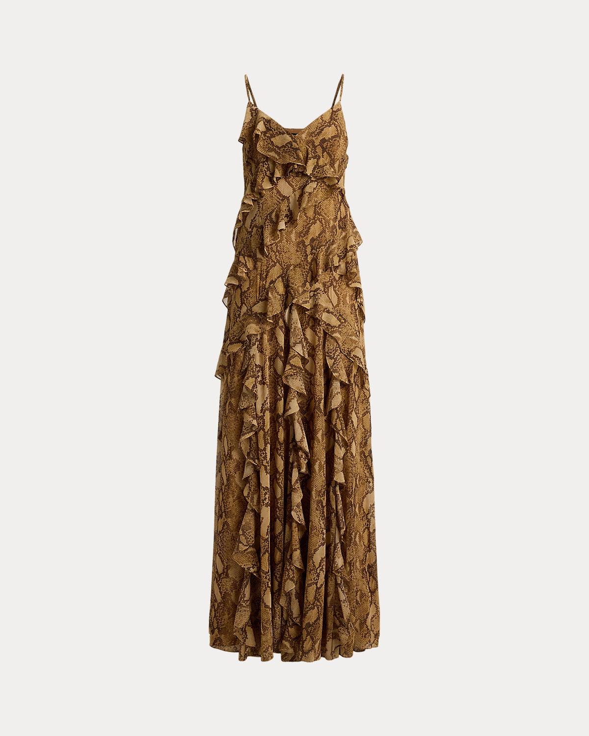 Python-Print Ruffle-Trim Georgette Gown