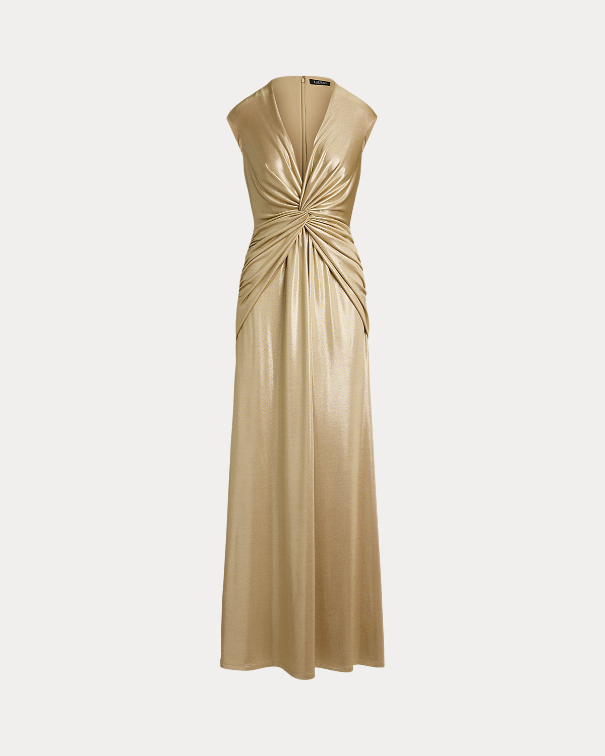 Twist-Front Metallic Cap-Sleeve Gown