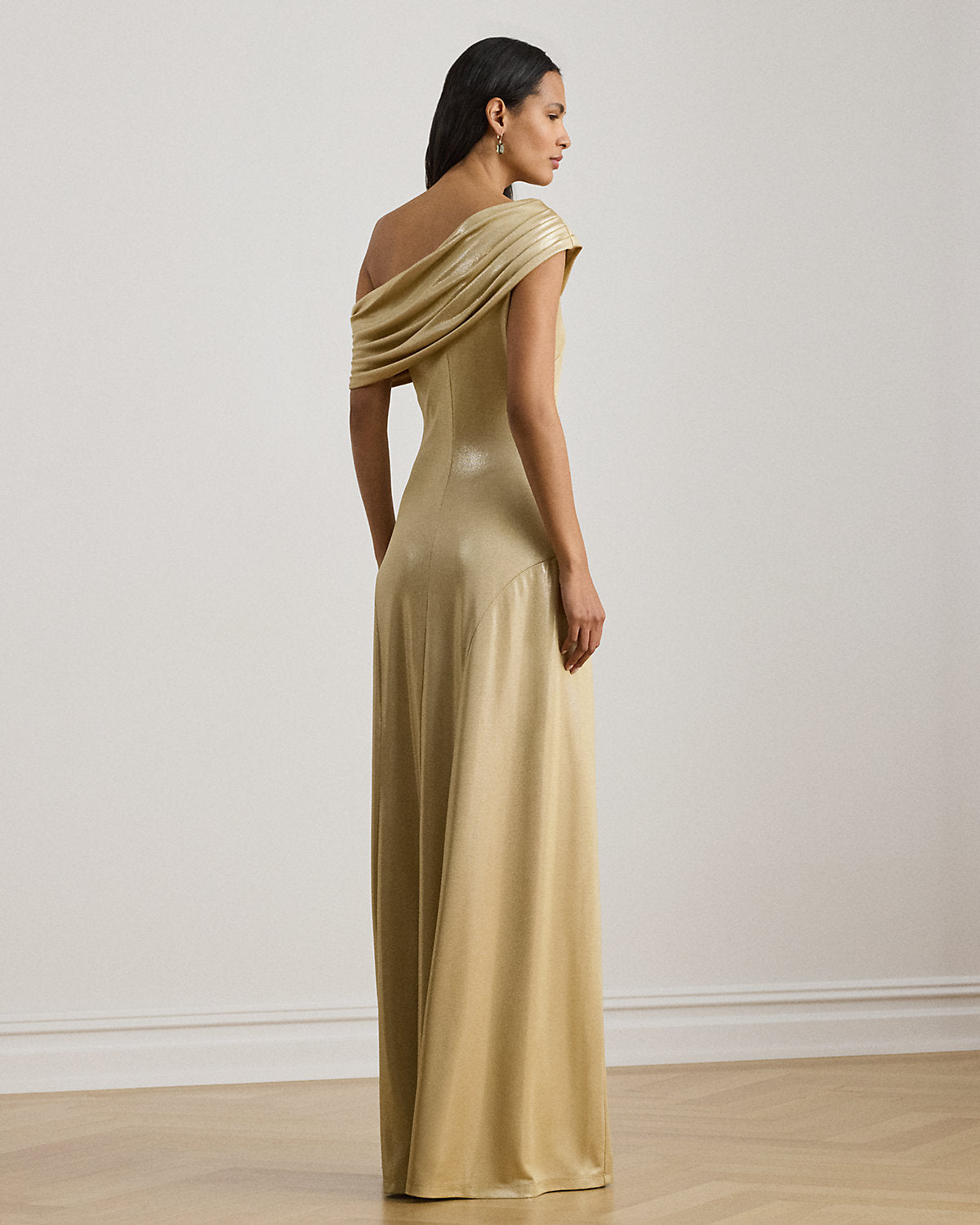 Metallic Jersey Off-the-Shoulder Gown