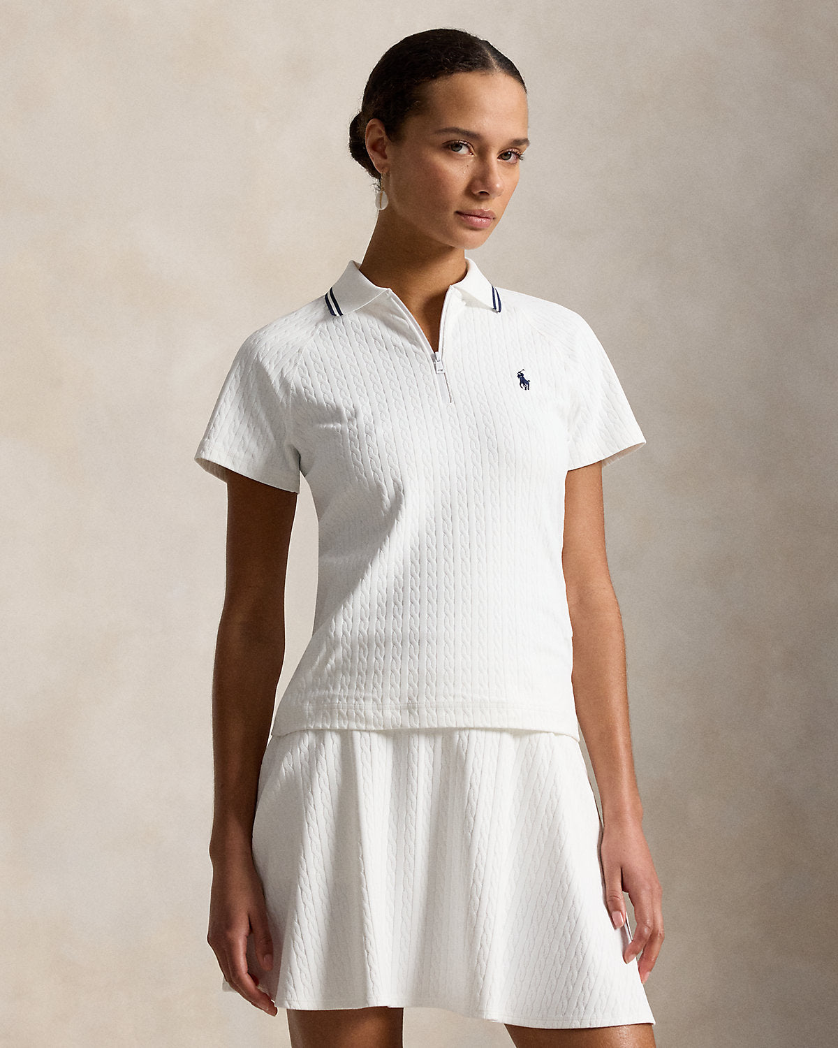 Cable Jacquard Quarter-Zip Polo Shirt