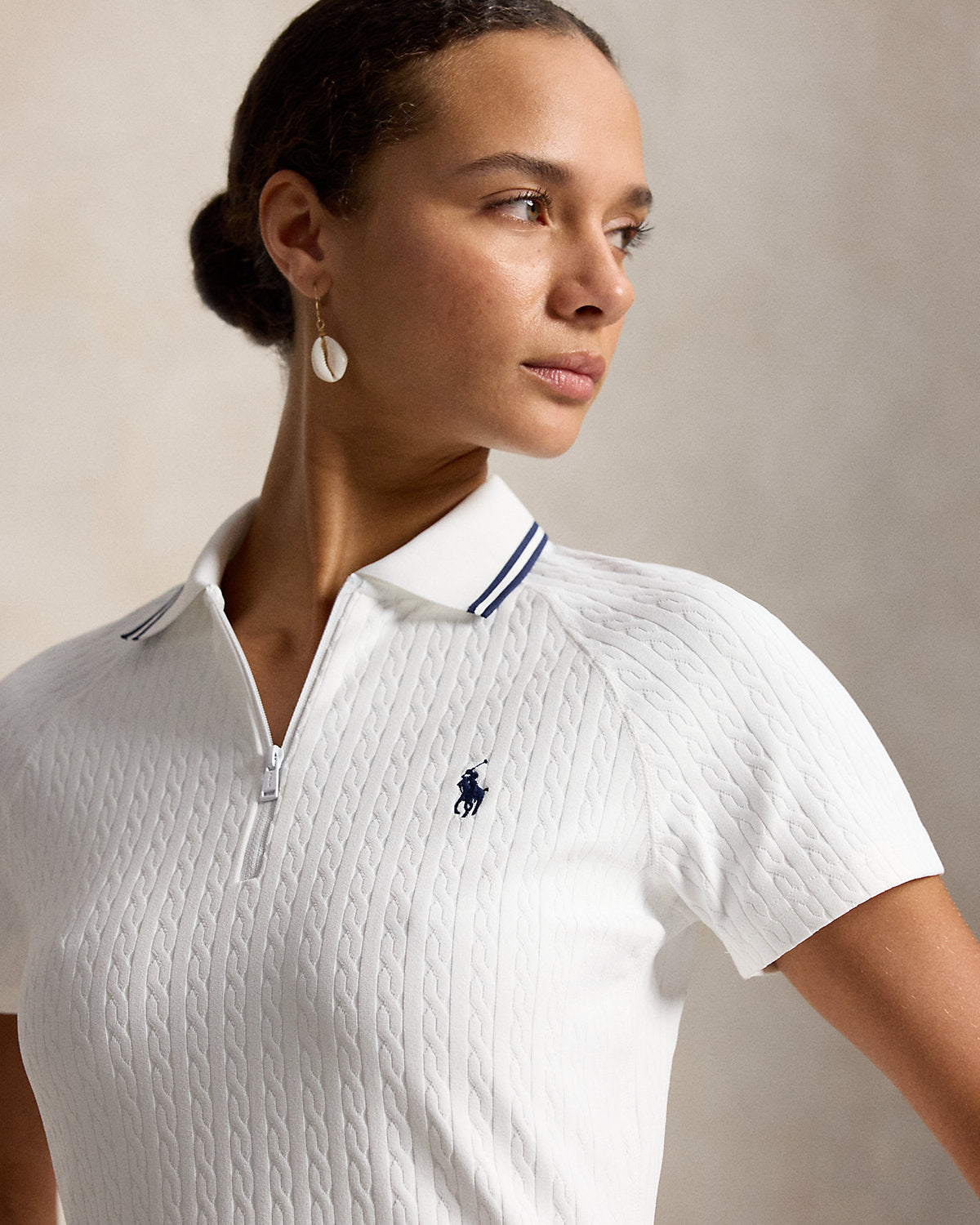 Cable Jacquard Quarter-Zip Polo Shirt