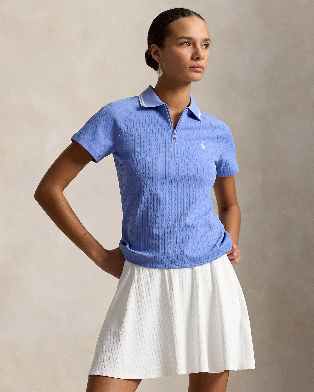 Cable Jacquard Quarter-Zip Polo Shirt