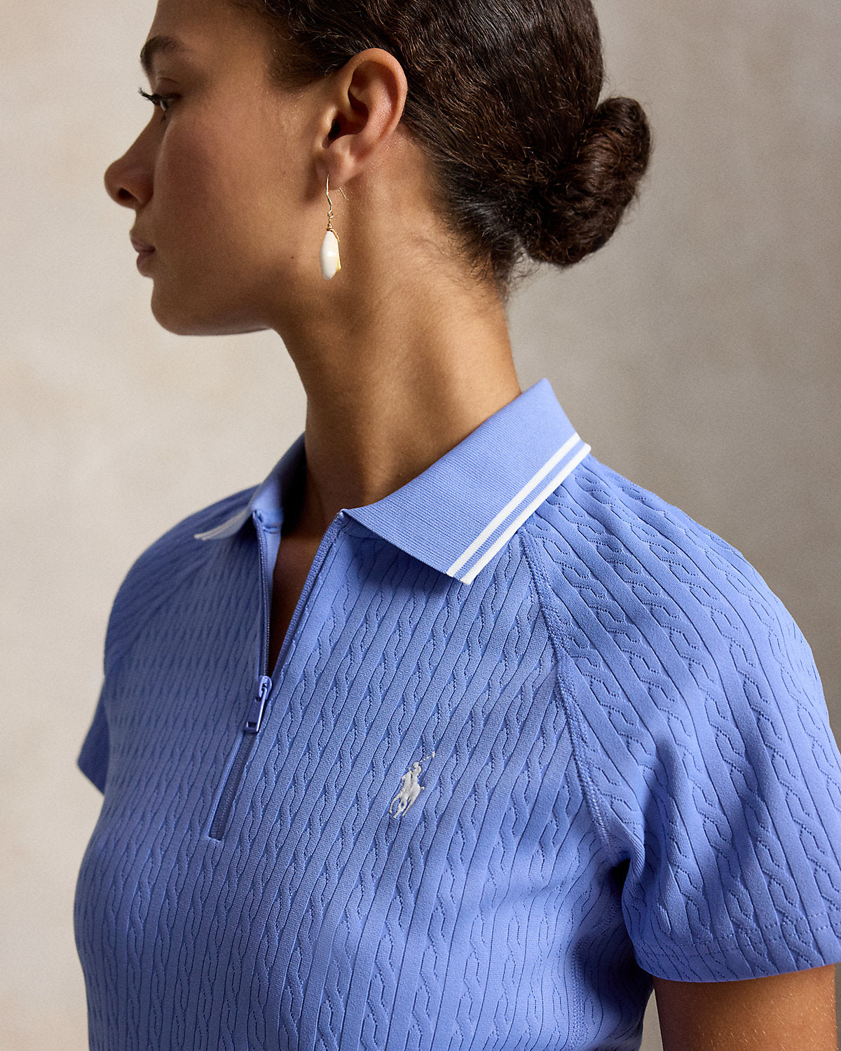 Cable Jacquard Quarter-Zip Polo Shirt