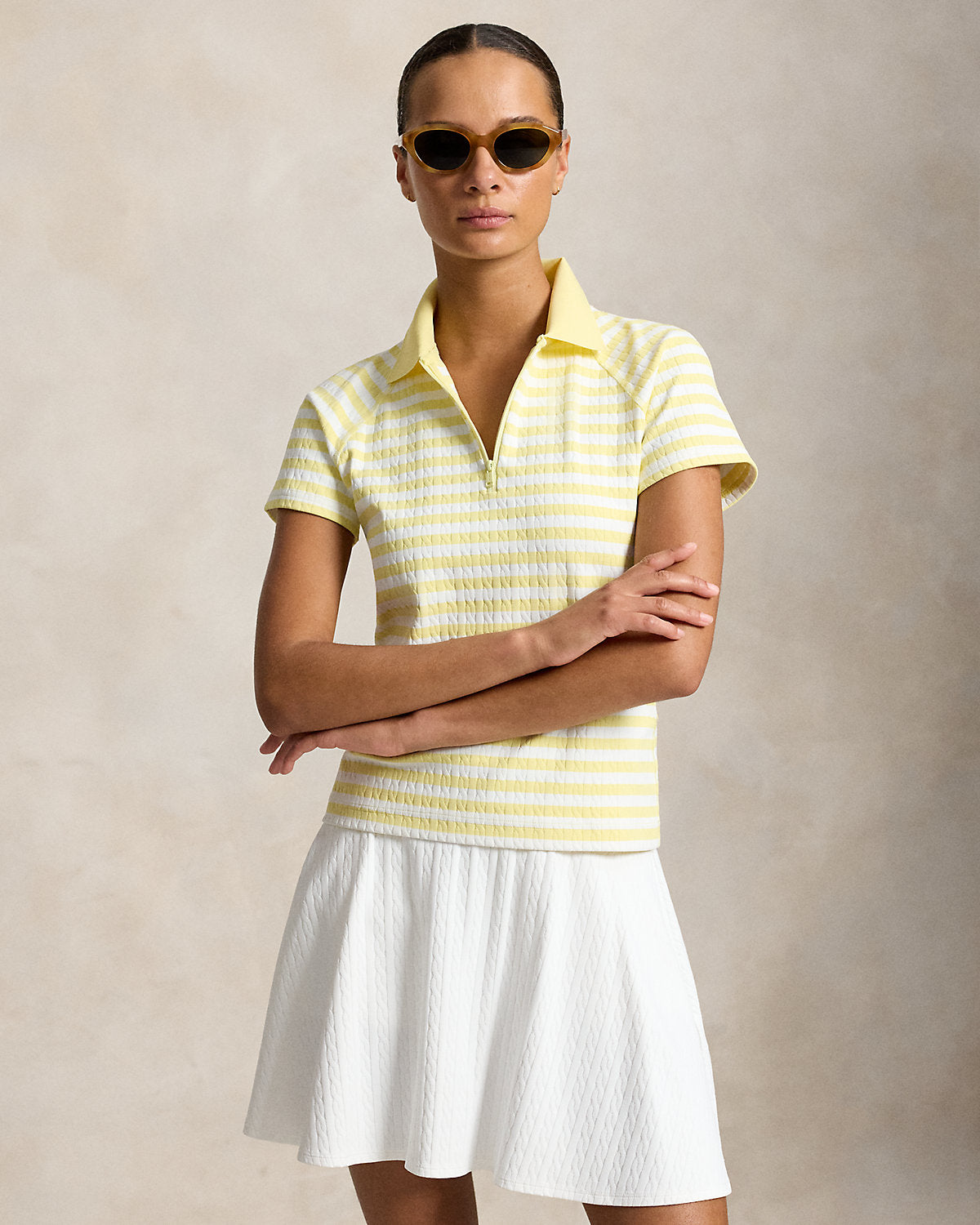 Striped Cable Quarter-Zip Polo Shirt