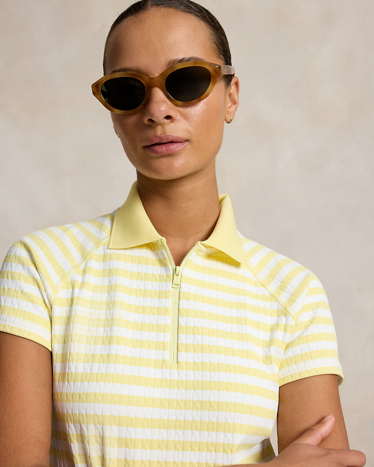 Striped Cable Quarter-Zip Polo Shirt