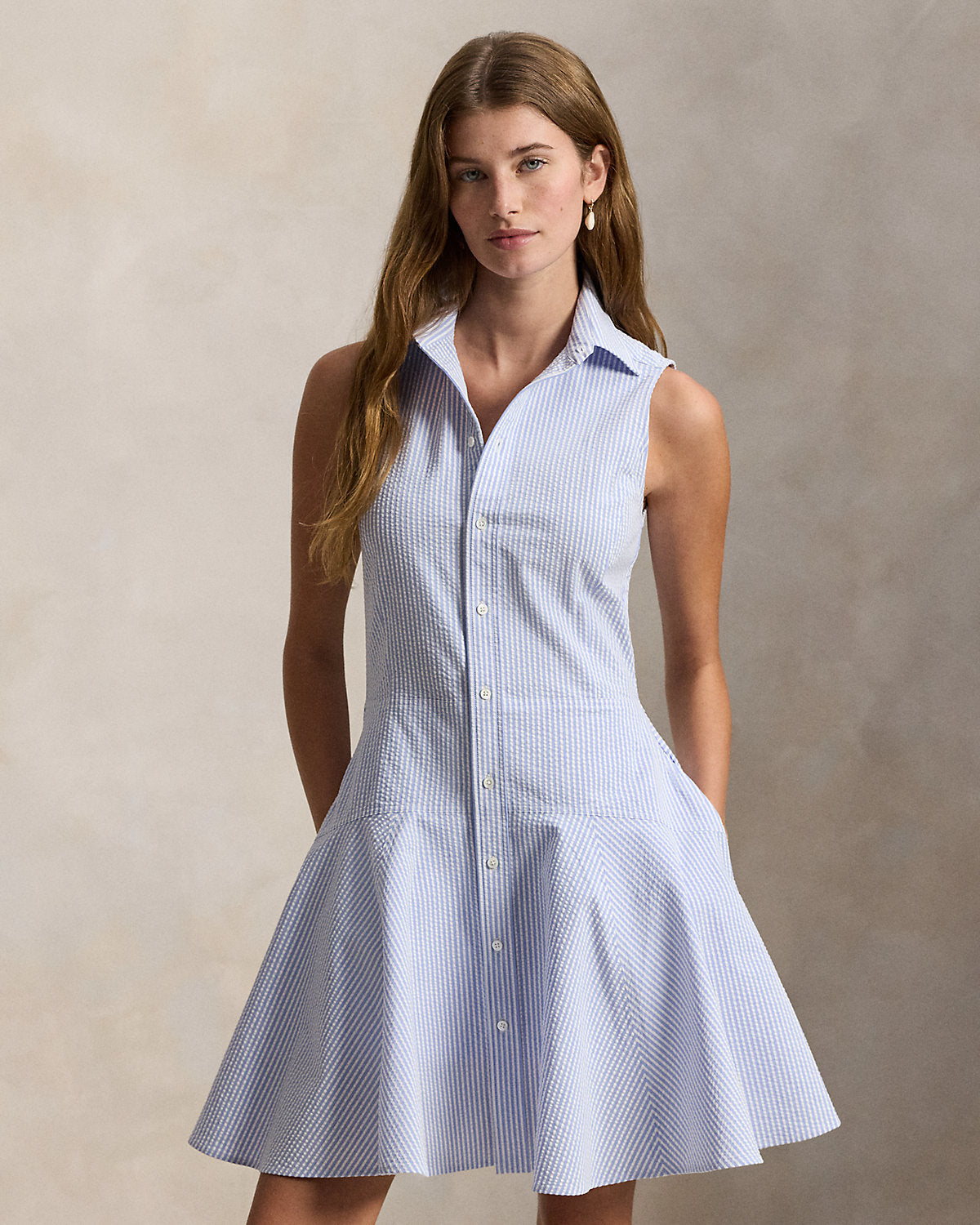 Seersucker Sleeveless Shirtdress