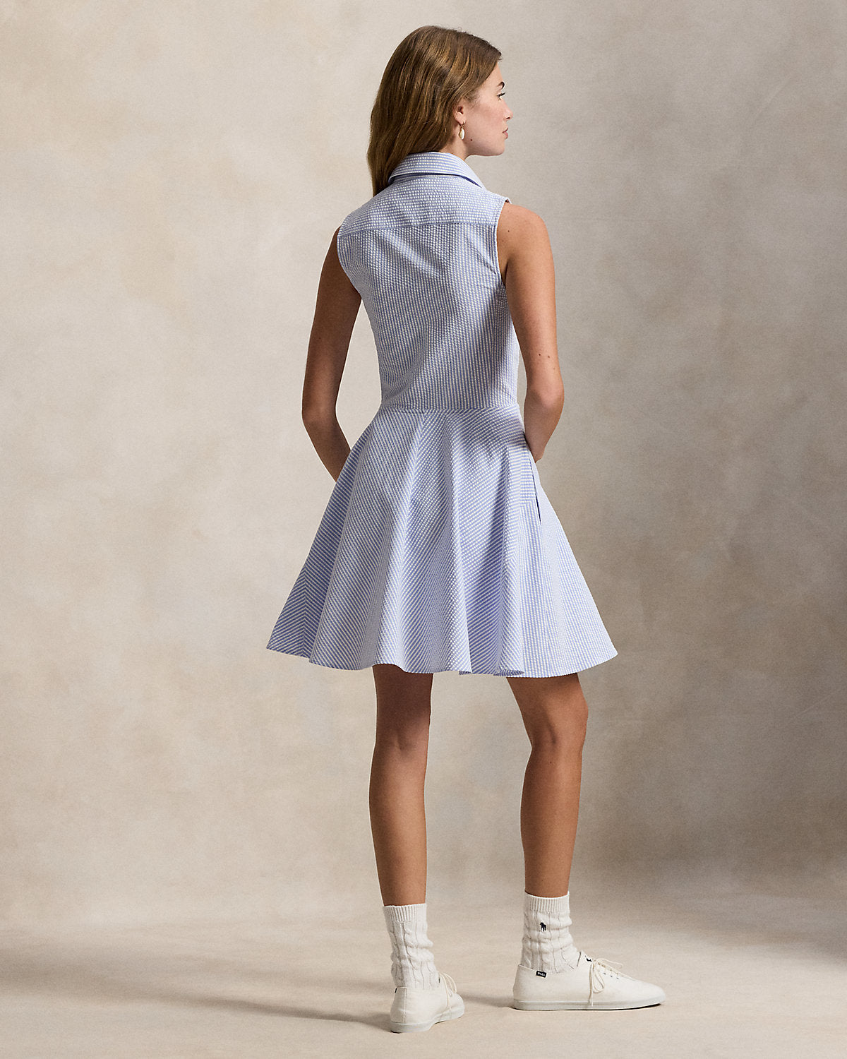 Seersucker Sleeveless Shirtdress