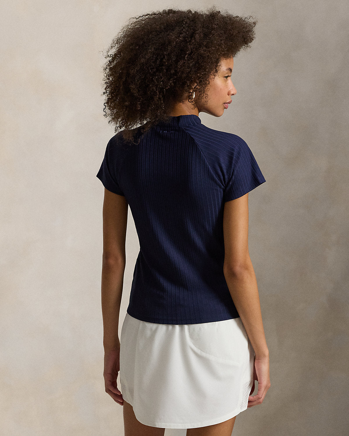 Ribbed Short-Sleeve Mockneck