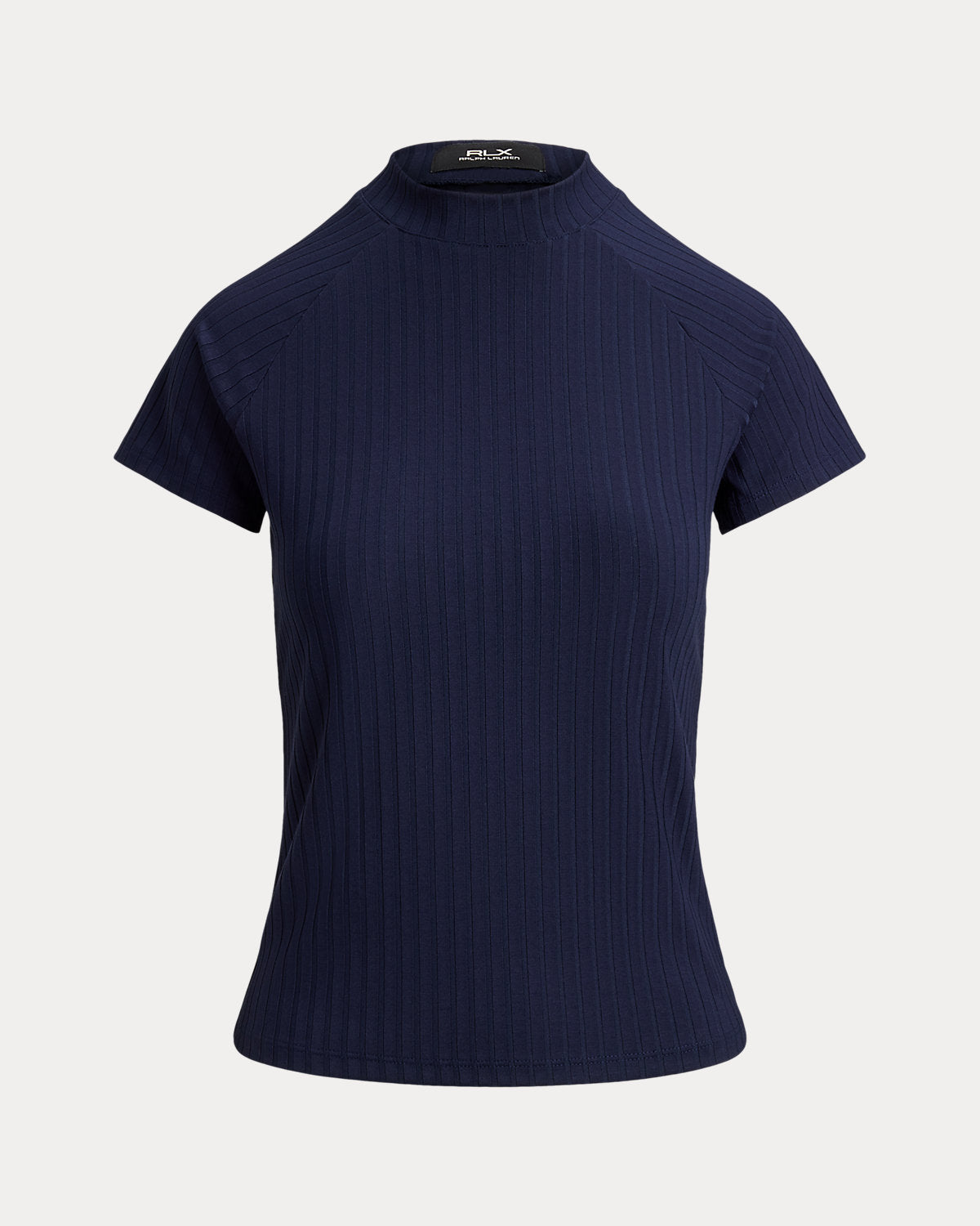 Ribbed Short-Sleeve Mockneck