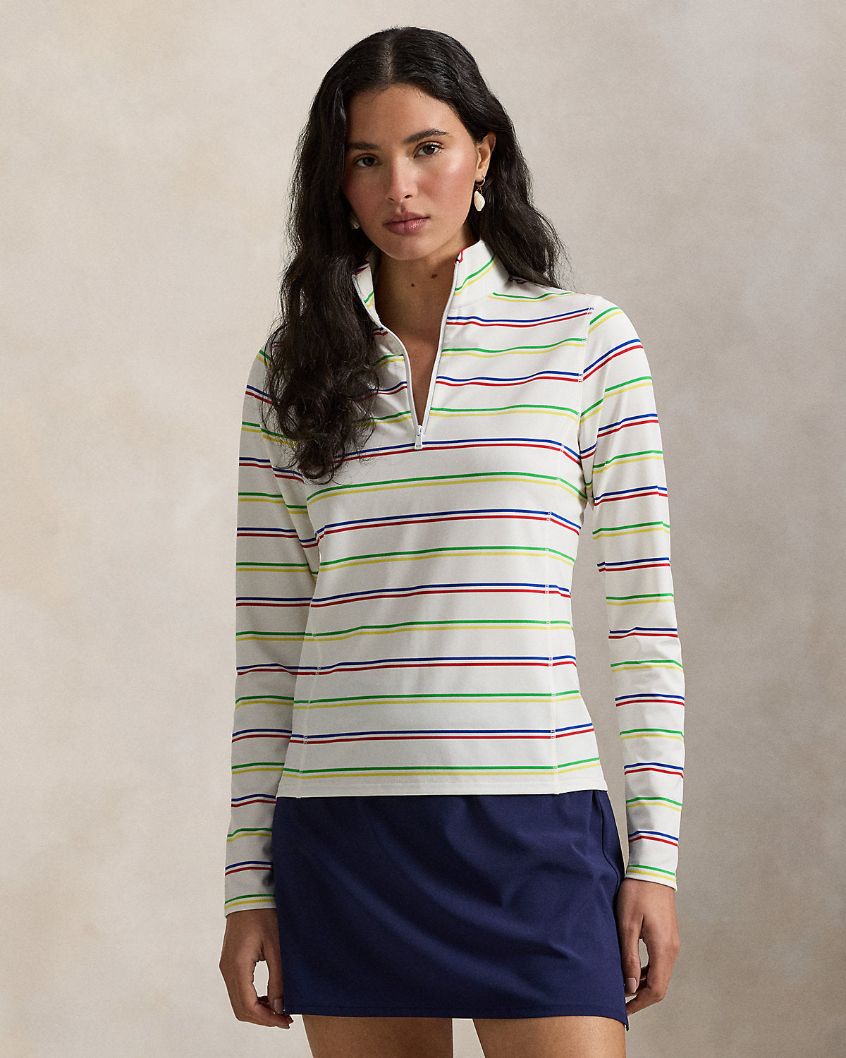 Striped Stretch-Jersey Quarter-Zip