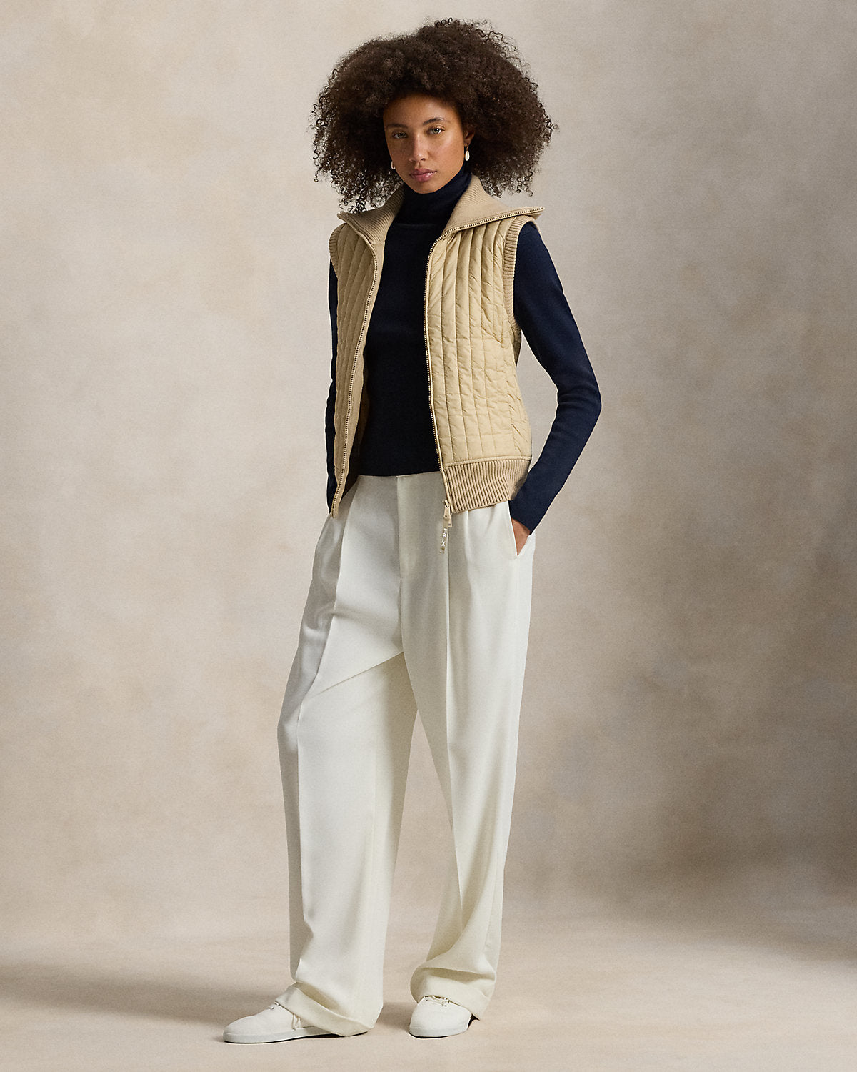 Quilted-Panel Wool Zip Vest