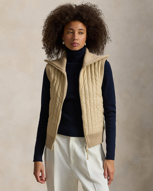 Quilted-Panel Wool Zip Vest