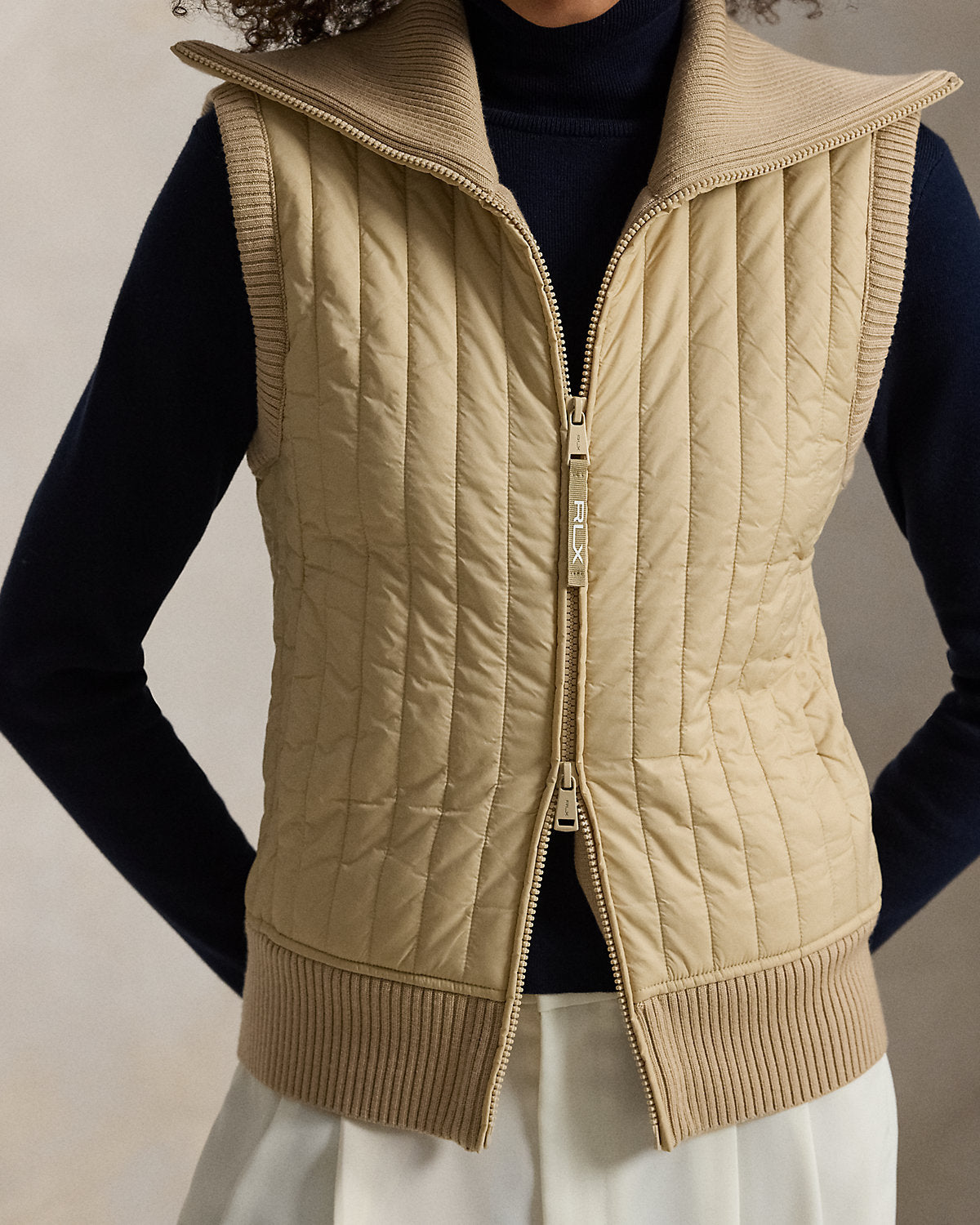 Quilted-Panel Wool Zip Vest