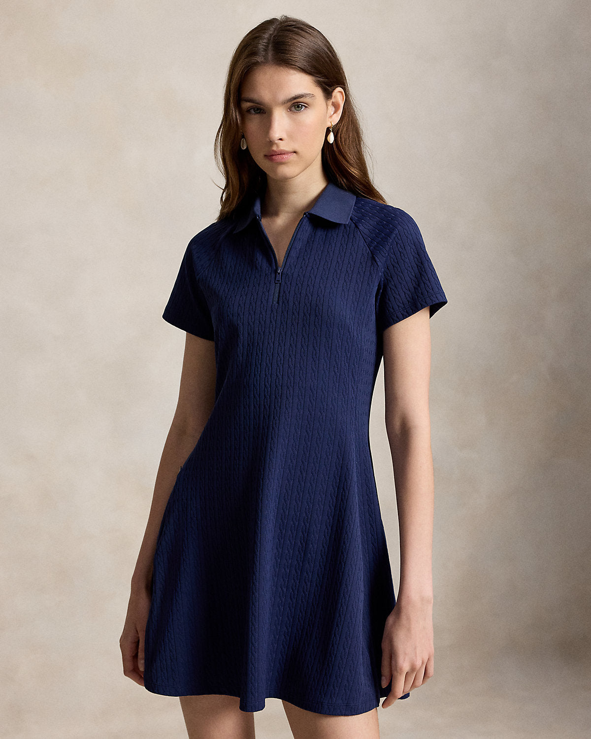 Cable Stretch-Jacquard Polo Dress