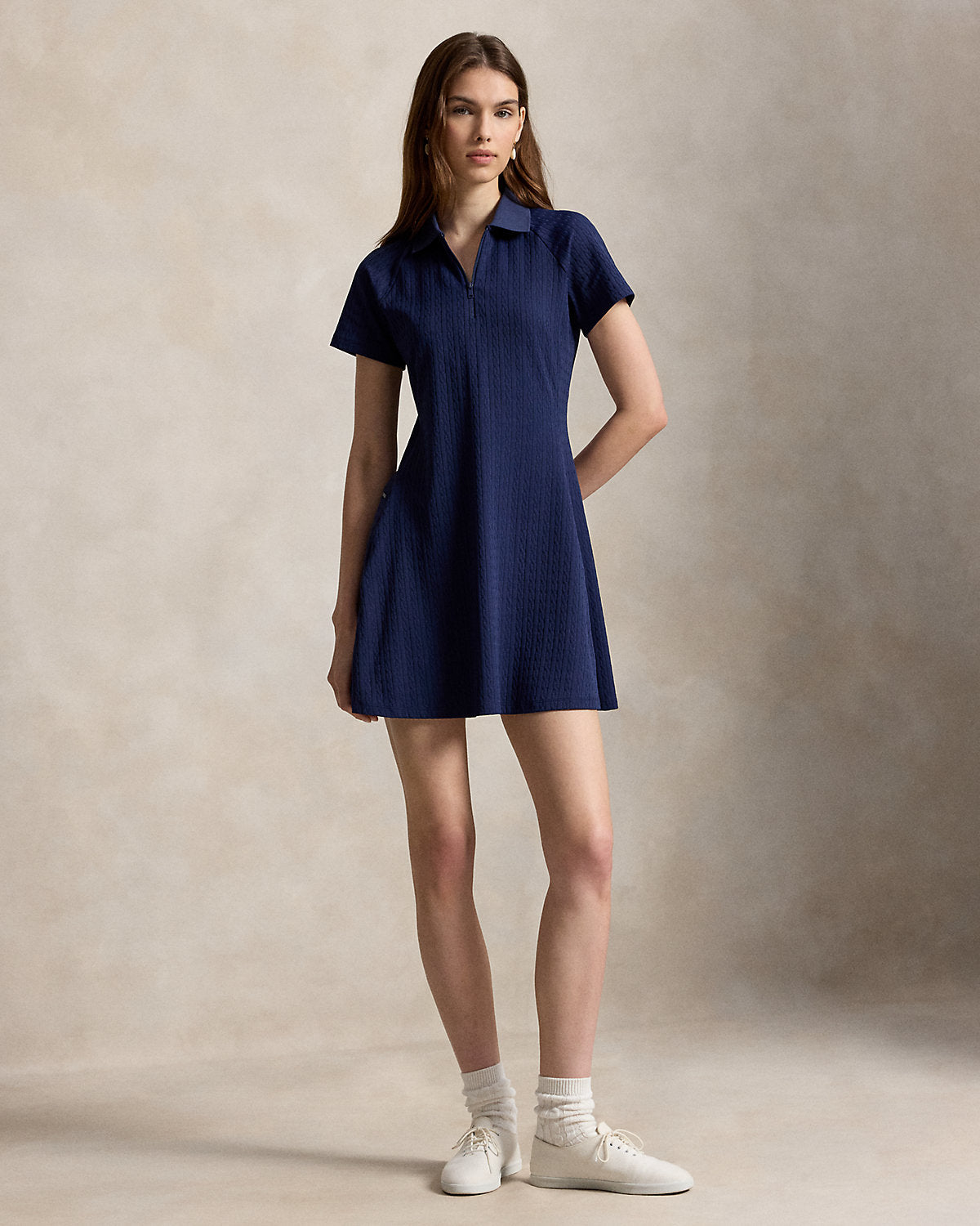 Cable Stretch-Jacquard Polo Dress
