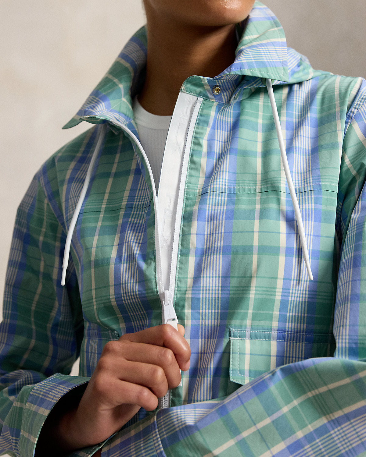 Plaid Cotton-Blend Rain Jacket