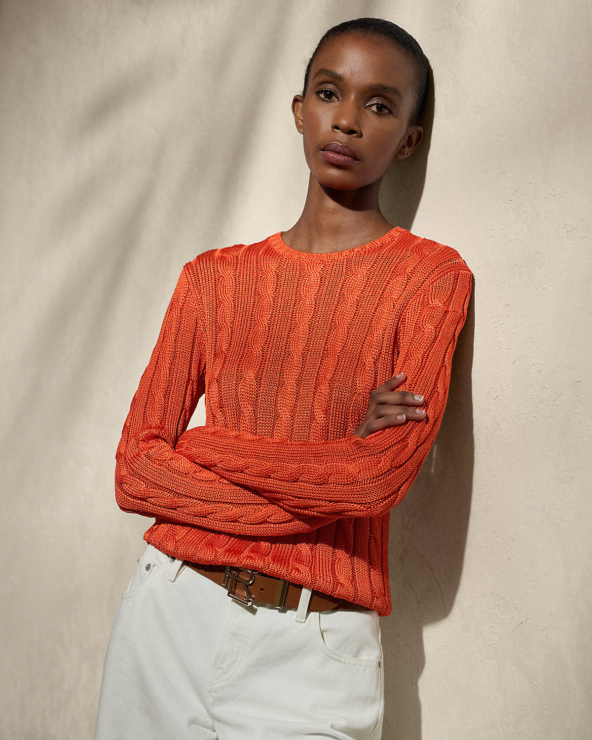 Cable-Knit Silk Crewneck Sweater