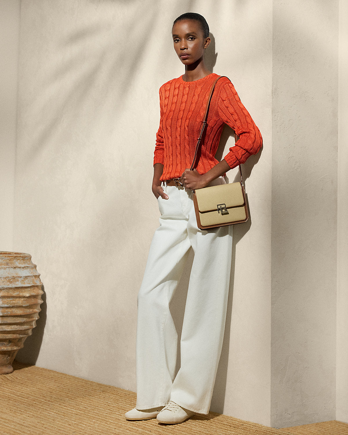 Cable-Knit Silk Crewneck Sweater