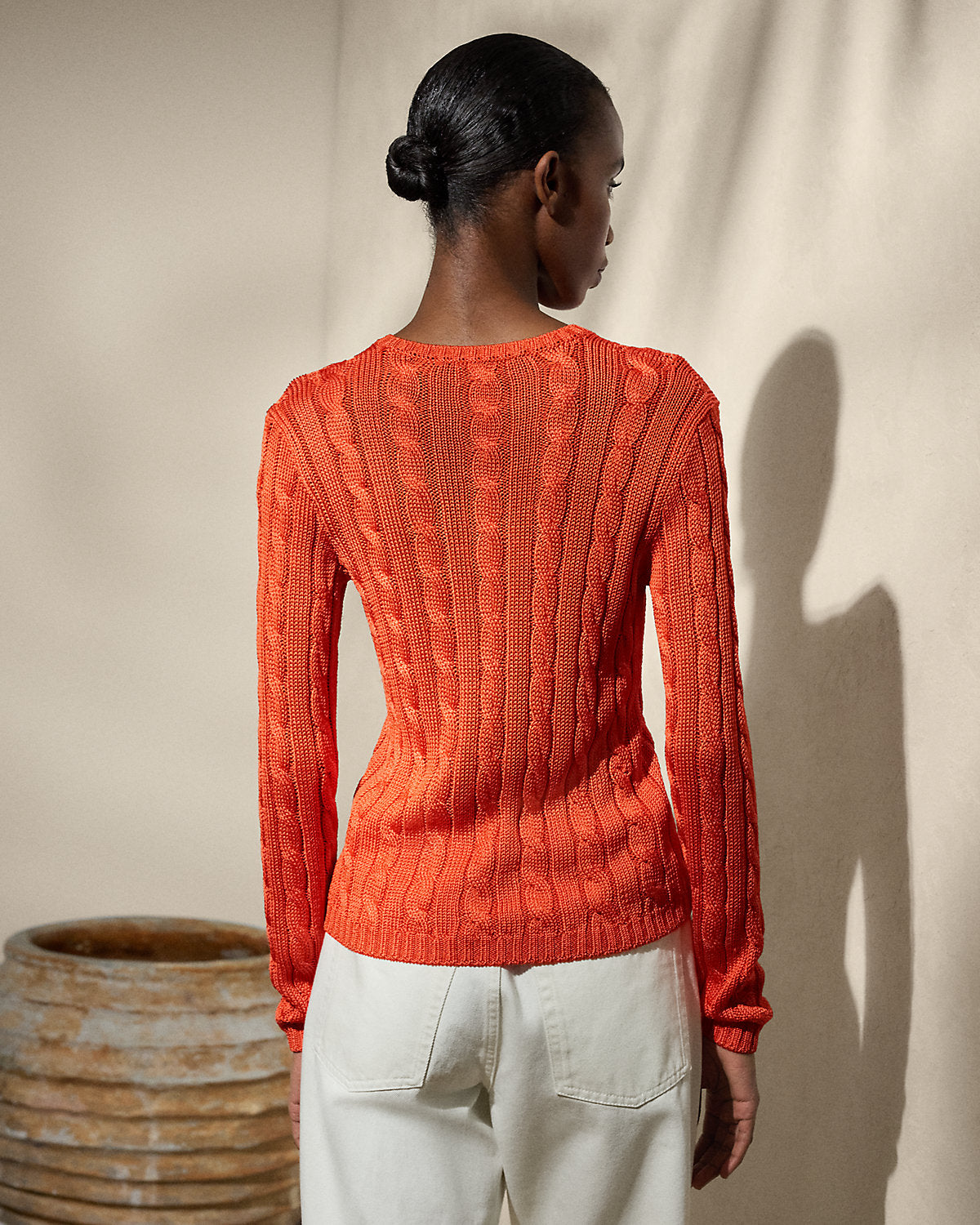 Cable-Knit Silk Crewneck Sweater