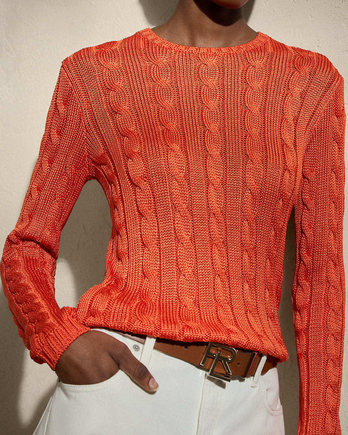Cable-Knit Silk Crewneck Sweater