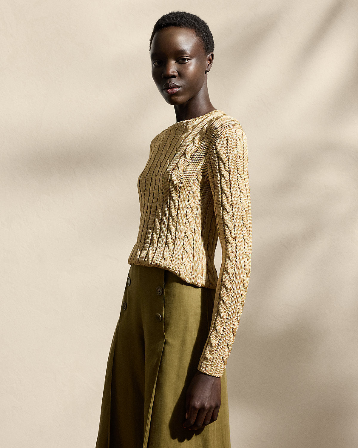 Cable-Knit Silk Crewneck Sweater