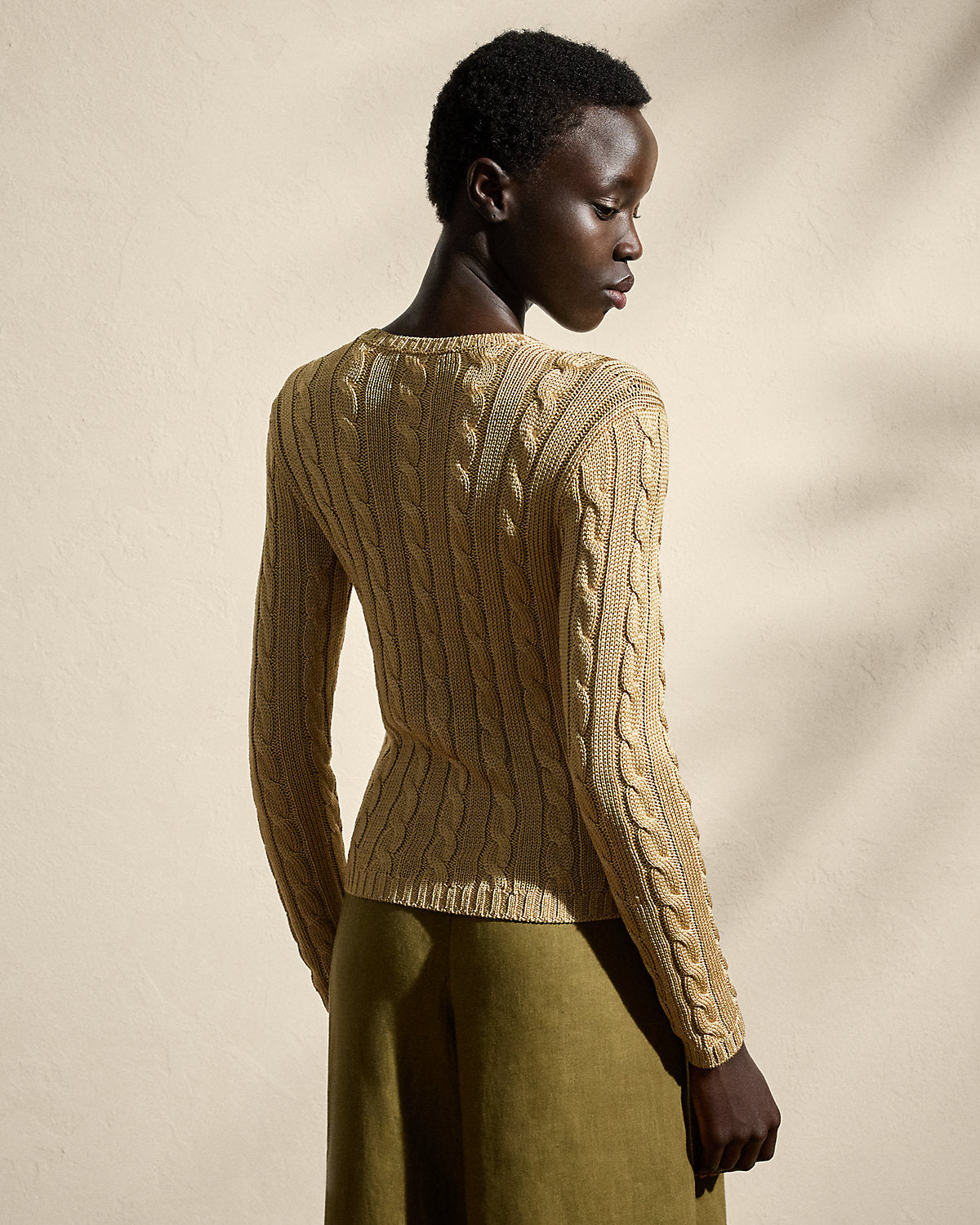 Cable-Knit Silk Crewneck Sweater