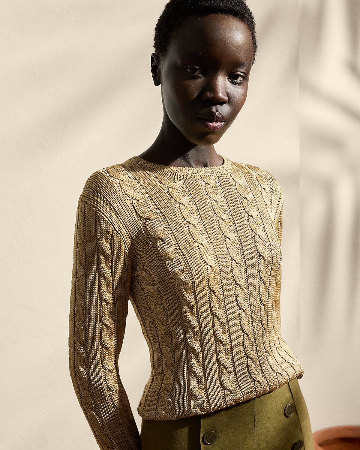 Cable-Knit Silk Crewneck Sweater
