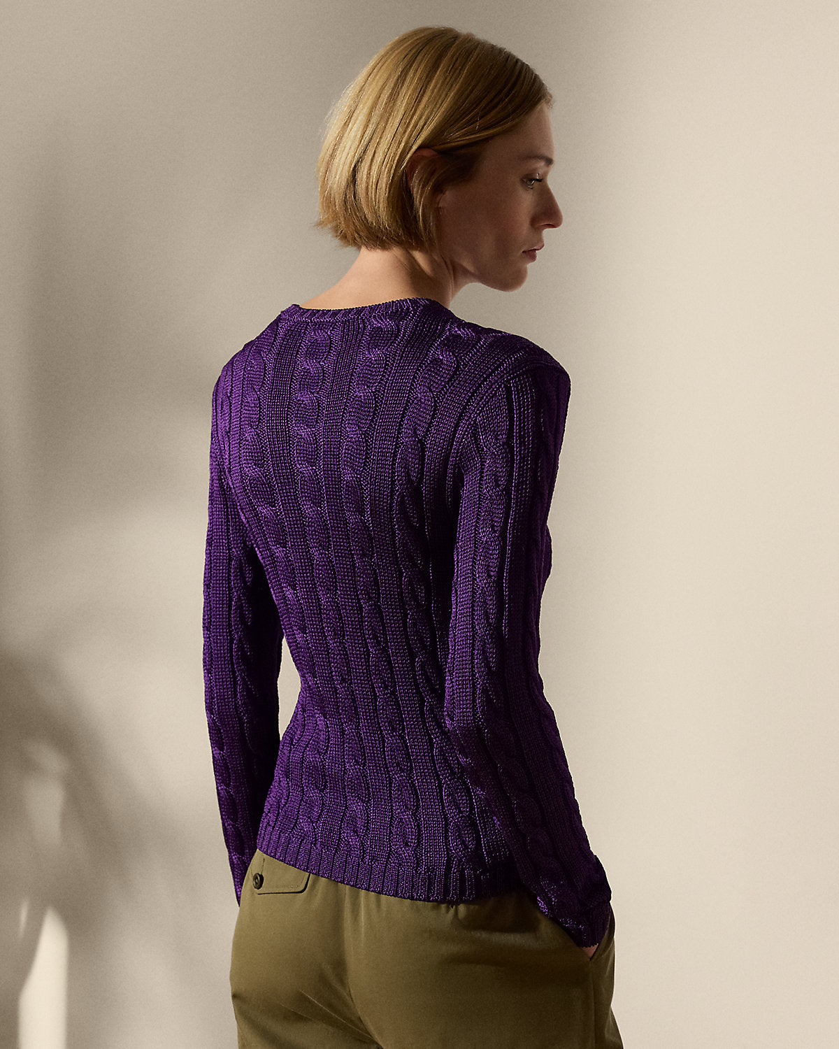 Cable-Knit Silk Crewneck Sweater