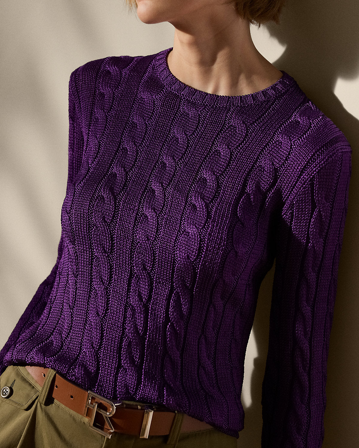 Cable-Knit Silk Crewneck Sweater