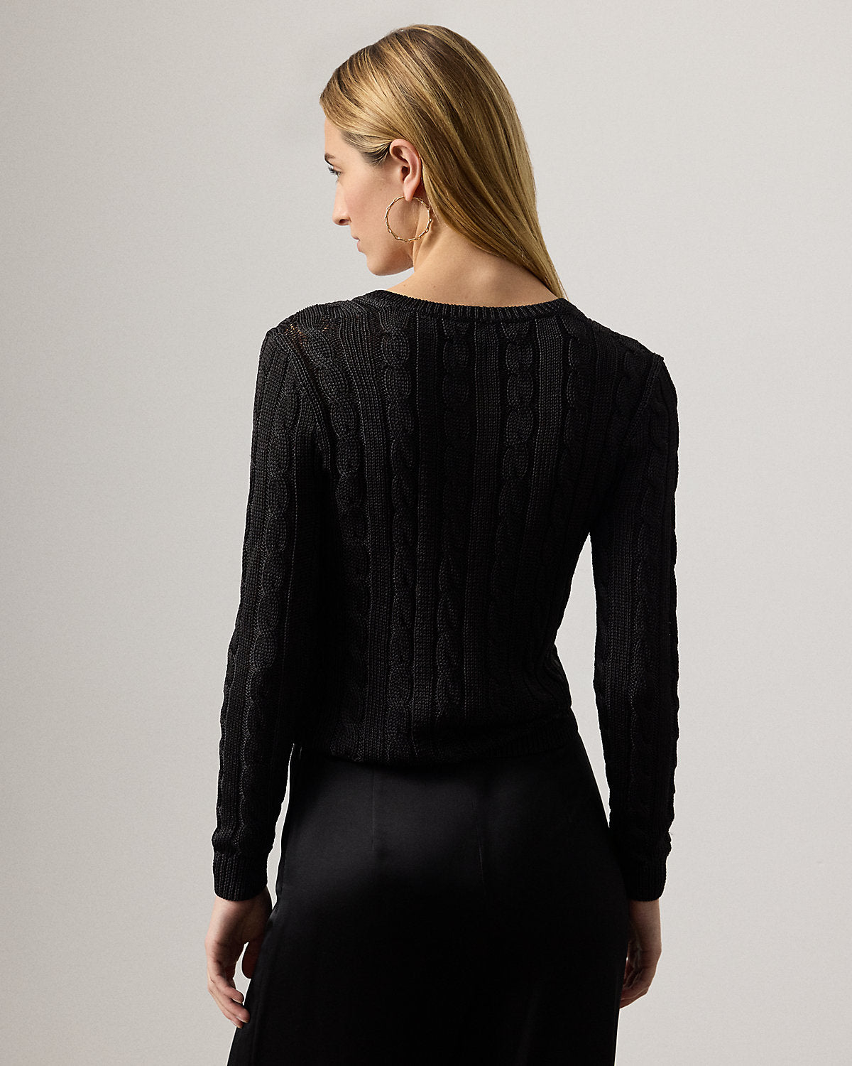 Cable-Knit Silk V-Neck Sweater