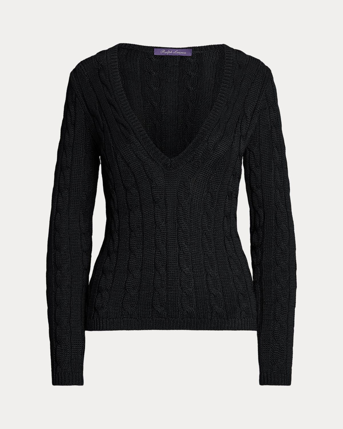 Cable-Knit Silk V-Neck Sweater