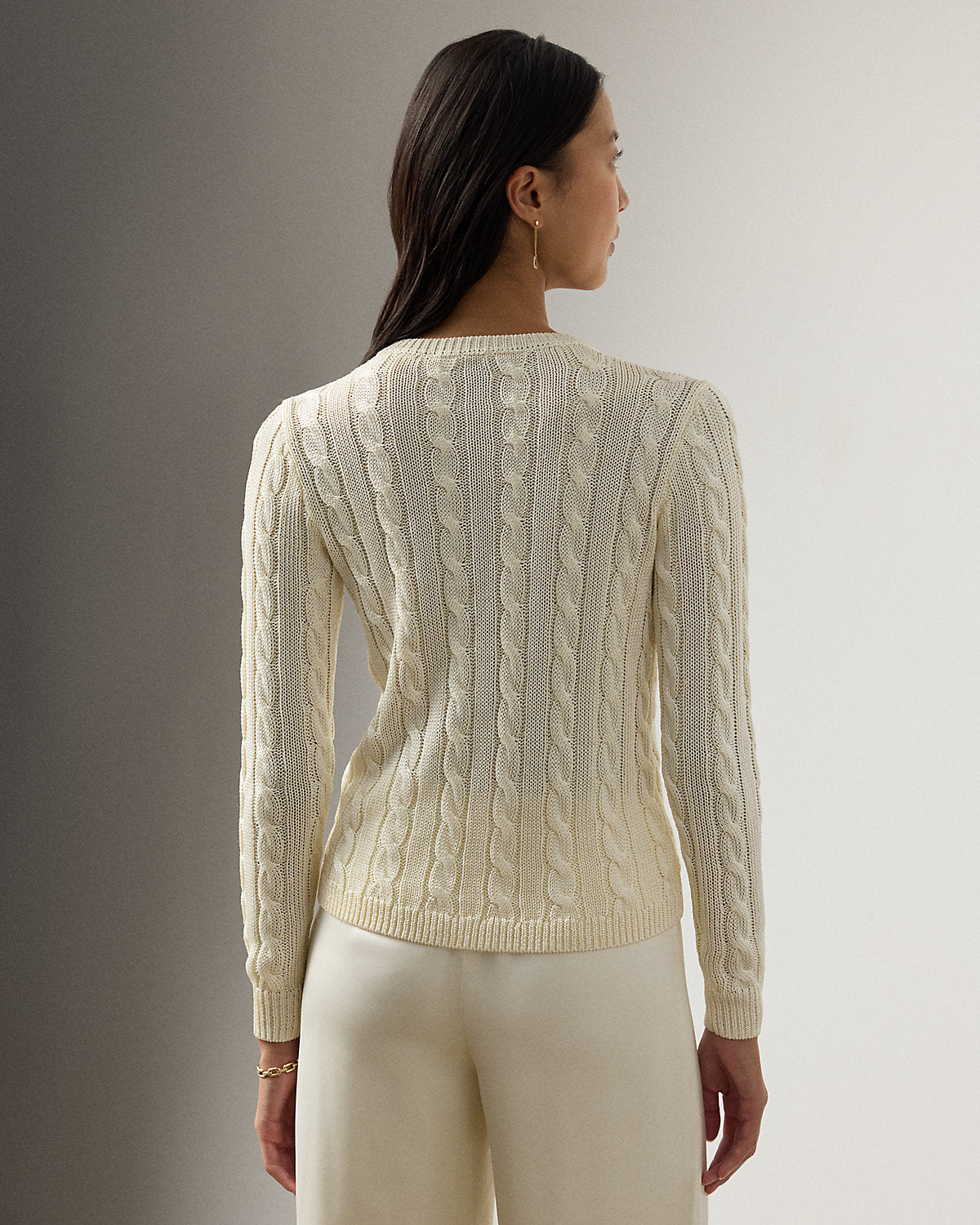 Cable-Knit Silk V-Neck Sweater