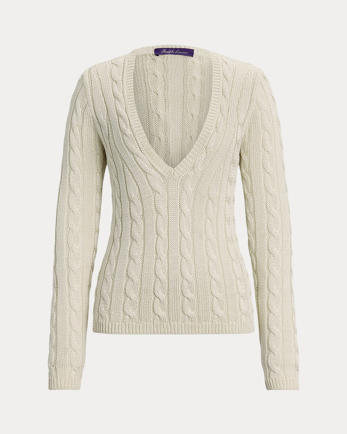 Cable-Knit Silk V-Neck Sweater