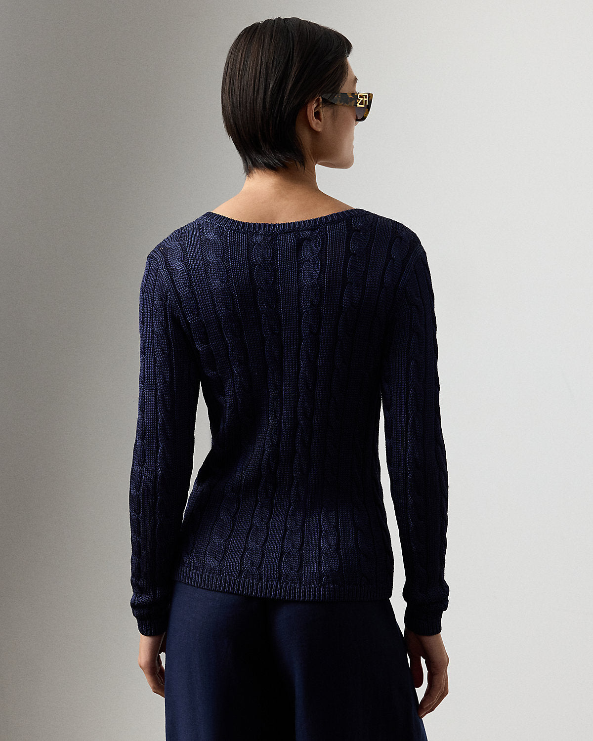 Cable-Knit Silk V-Neck Sweater
