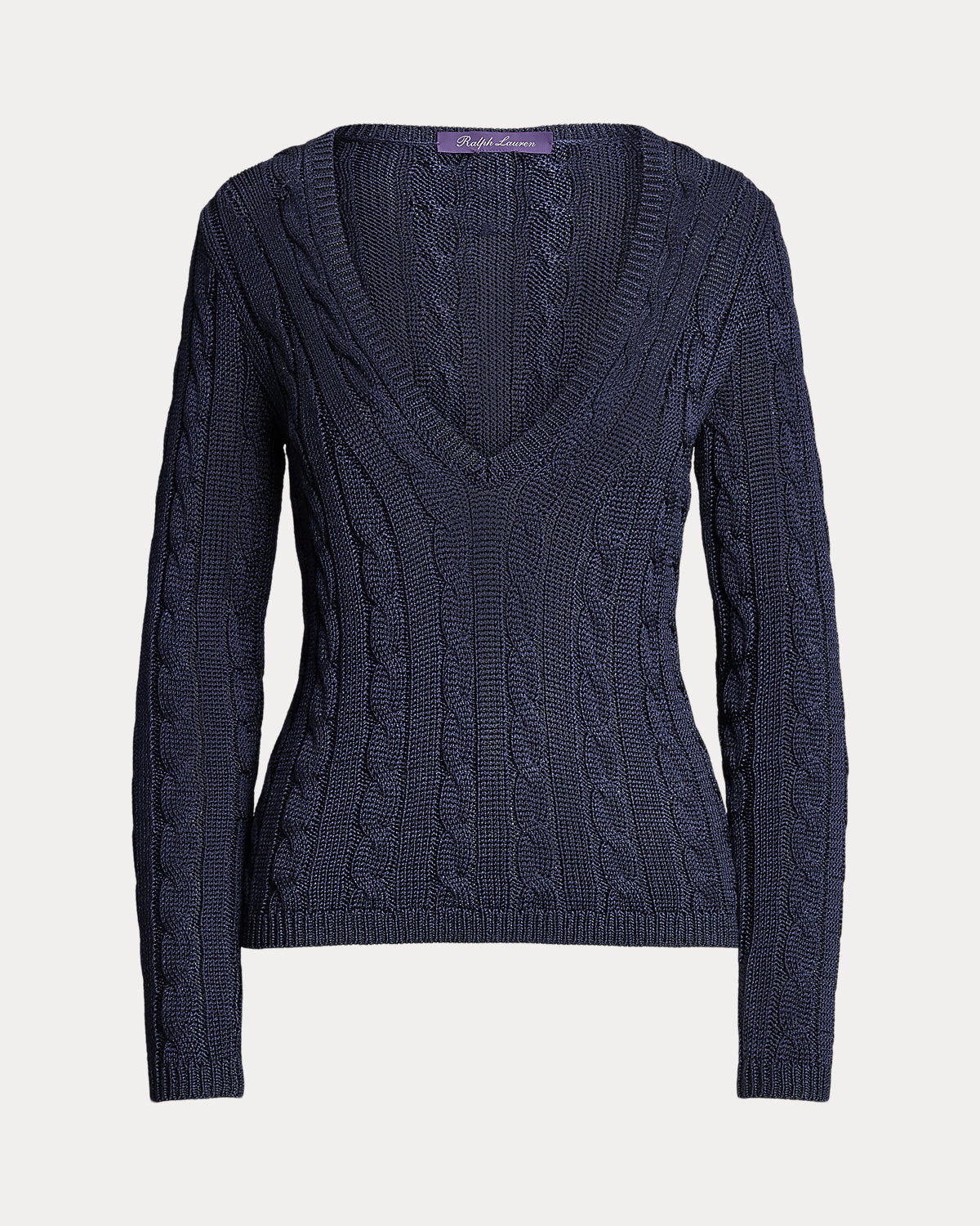 Cable-Knit Silk V-Neck Sweater