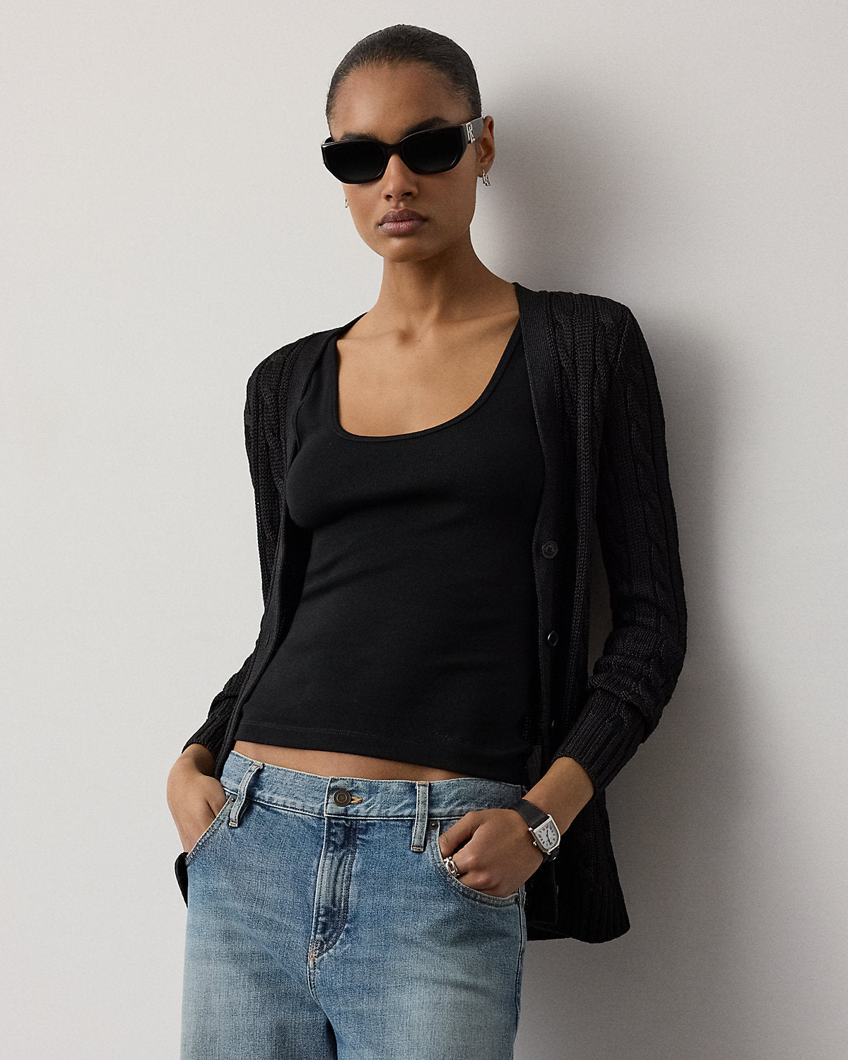 Cable-Knit Silk Cardigan Sweater