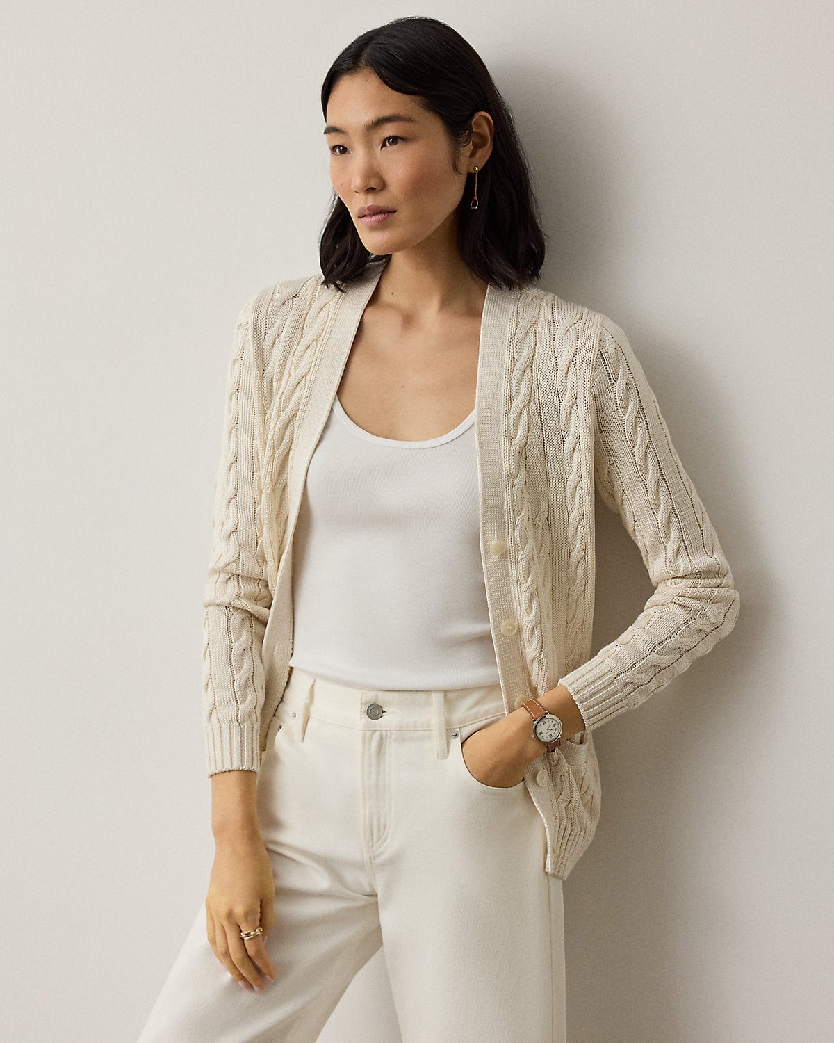 Cable-Knit Silk Cardigan Sweater