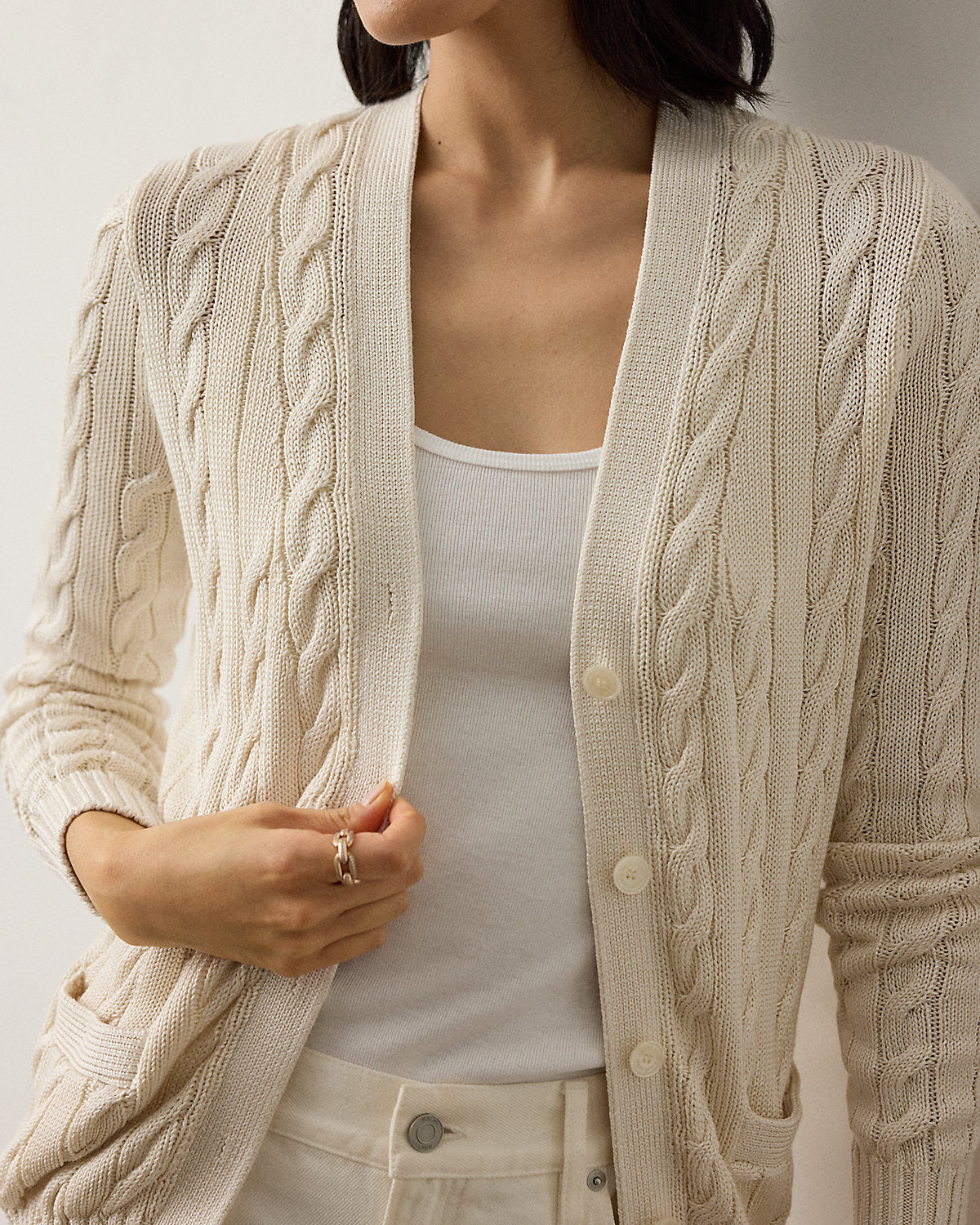 Cable-Knit Silk Cardigan Sweater
